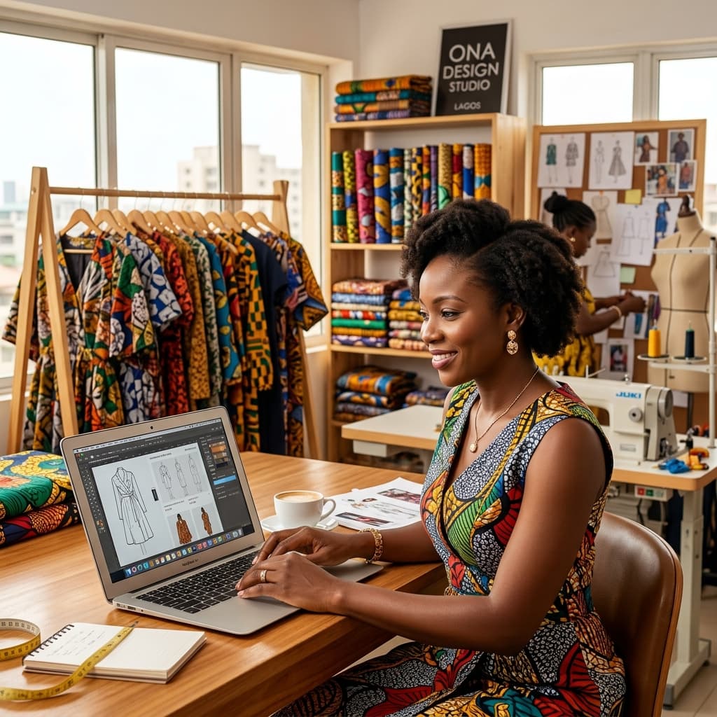 Modern fashion designer working in design studio
